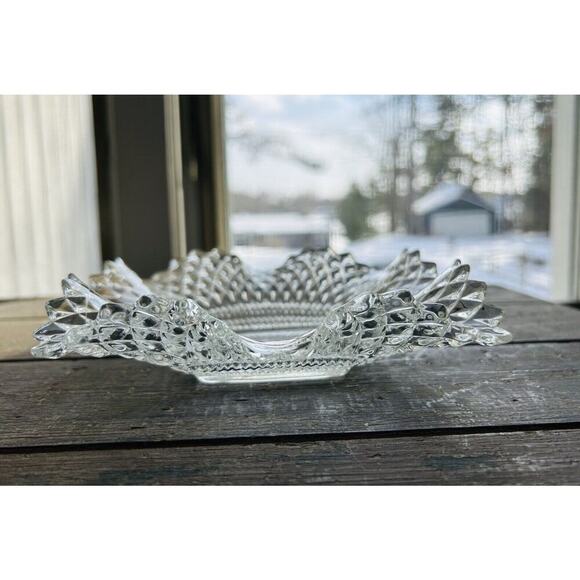 Indiana Glass Clear Depression Glass Square Ruffled Diamond Point 7" Dish Vintag - Picture 11 of 15